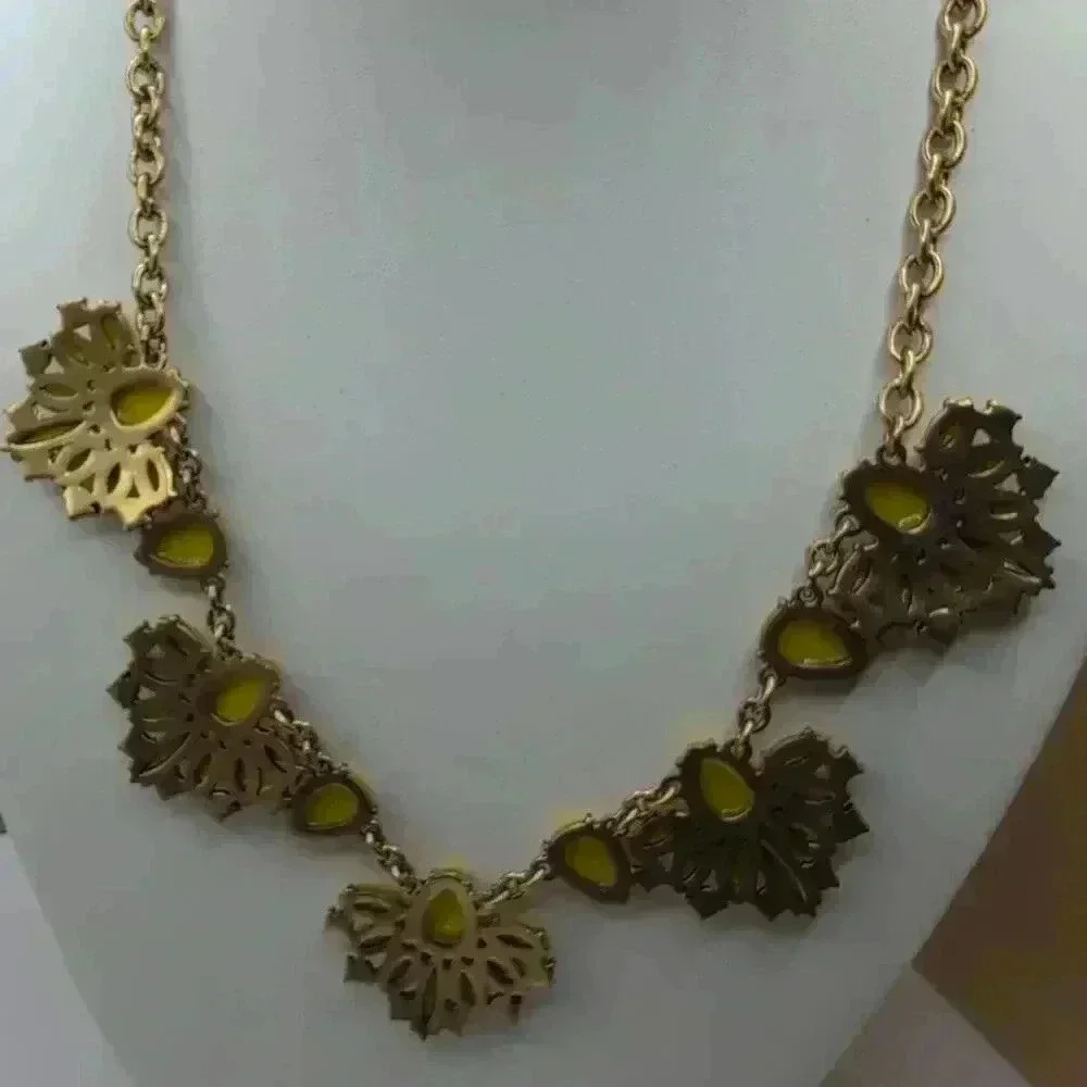 NWT J.Crew Chartreuse Yellow Floral Statement Necklace - Crystal Accents